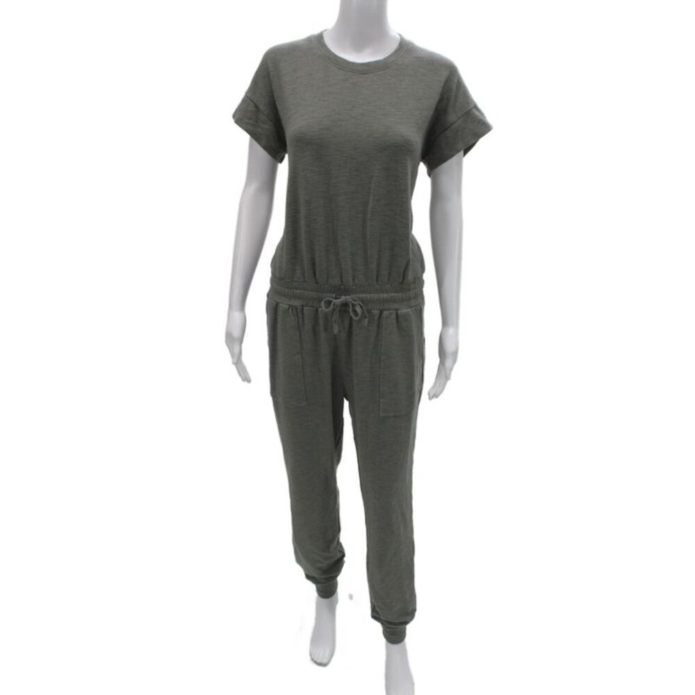 Velvet Women Jumpsuit Green Short Sleeve Crew Neck Size S